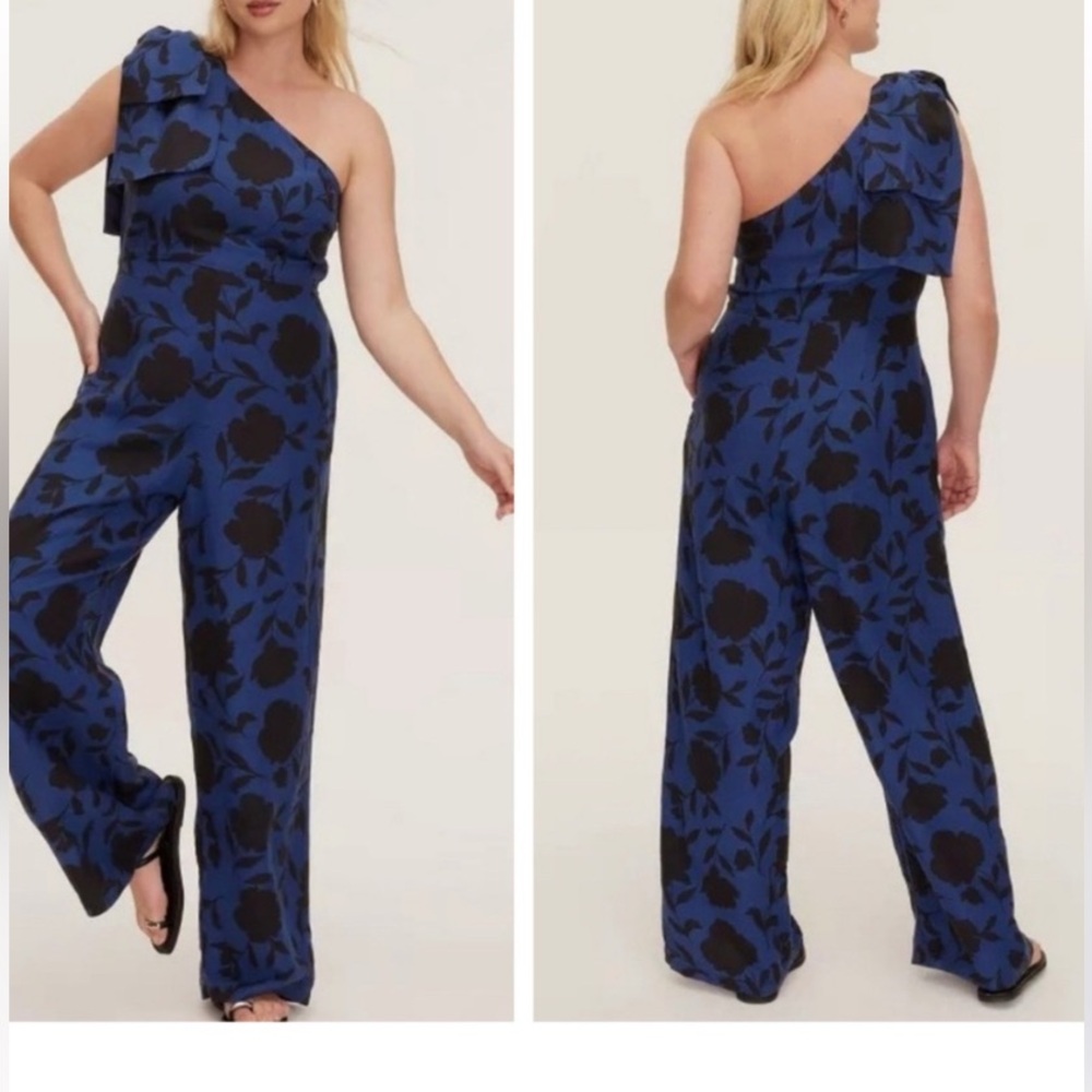Kate Spade Blue and Black Floral Wide Leg Jumpsuit Size 10
